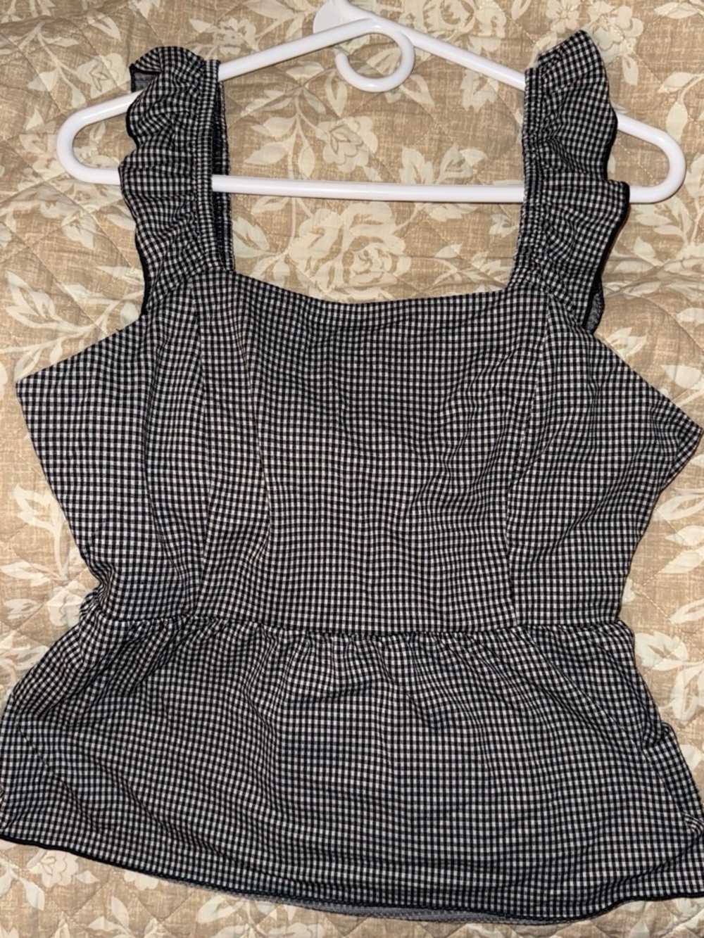 Black & White Gingham crop top with Ruffle Straps